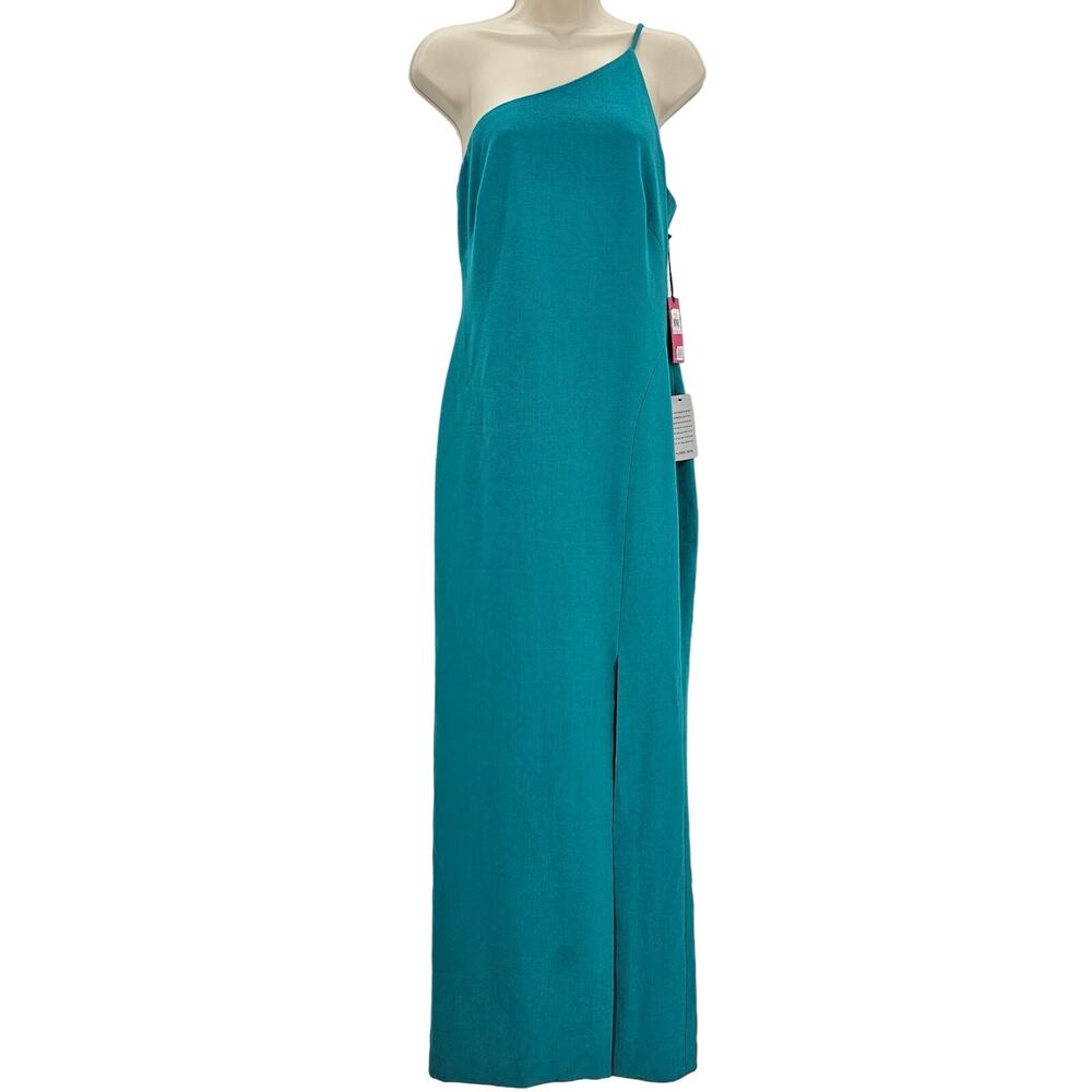 Vince Camuto Womans size 6 One Shoulder Stretch Crepe Column Gown Dress Teal NEW